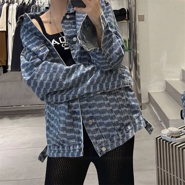 

fashion designer mens coat jackets brand paris 22fw double old flower bullet screen washed denim jacket women, Black;brown