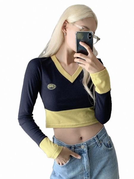 

women's t-shirt dazy two tone letter graphic crop tee 35ul#, White