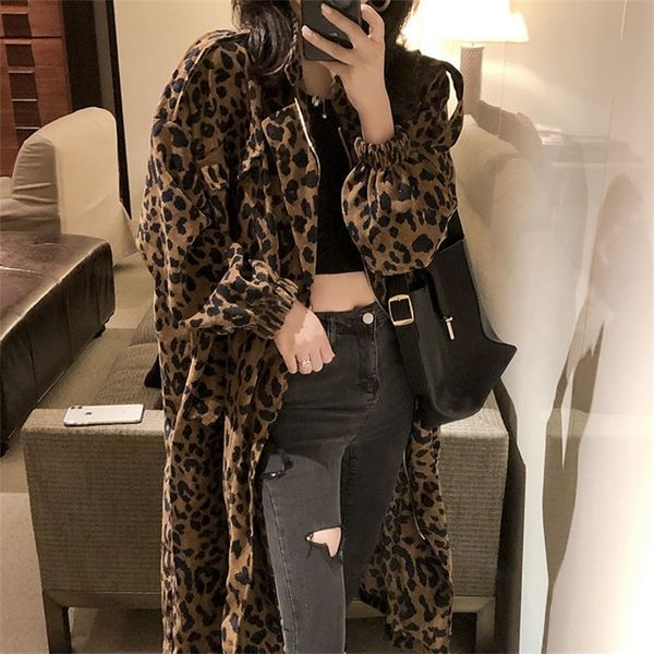

women's trench coats women's casual leopard trench coat oversize vintage casual spring autumn windbreaker outwear loose clothing 2, Tan;black