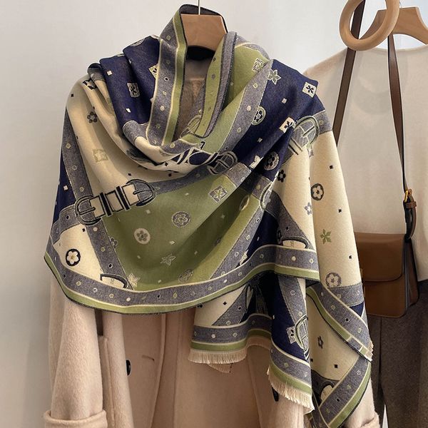 

women scarves warm imitation cashmere double-sided knitting 65/185cm luxury designer autumn scarf, Blue;gray