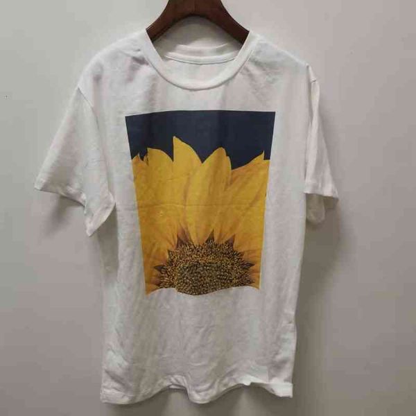 

women's t-shirt spring and summer women's sunflower printed round neck short sleeve cotton t-shirt, White