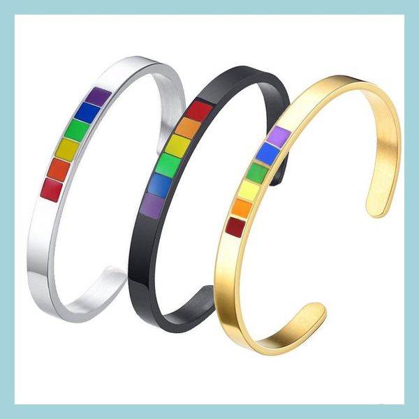 

bangle 6mm rainbow color cuff bangle bracelets for men women jewelry stainless steel lesbian gay pride metal bracelet pink bdehome dhf1a, Black