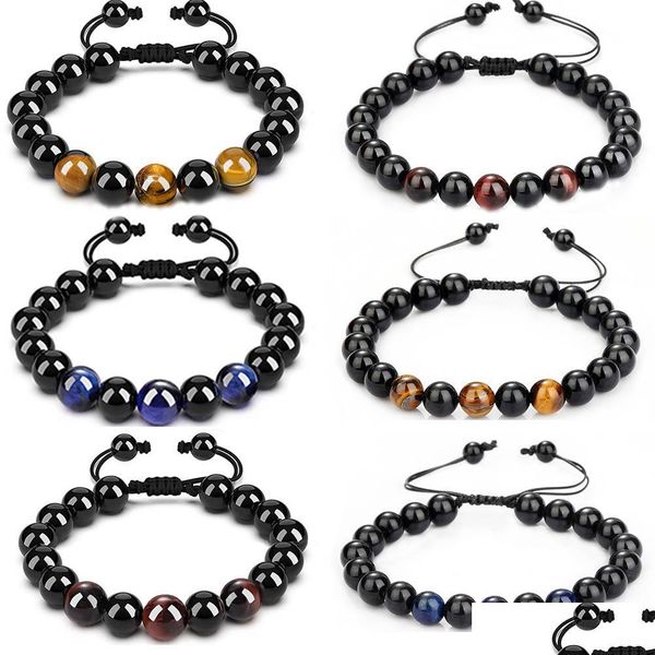 

beaded strands 6pcs classic blue tiger eye natural stone strands bracelets adjustable size 8mm 10mm braided onyx beaded bra yydhhome dhlci, Black