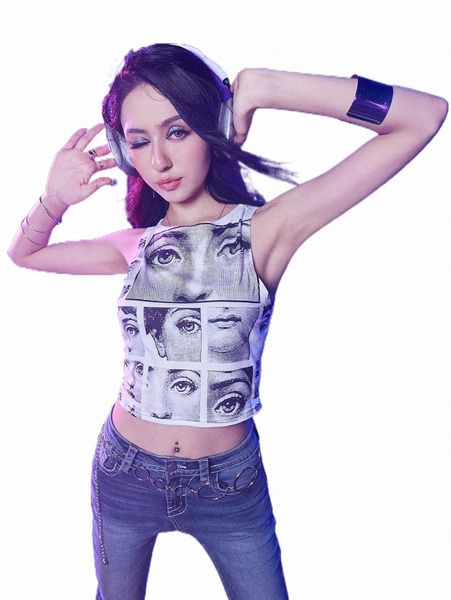 

women's tanks & camis romwe cyber luvr figure print tank 70cd#, White