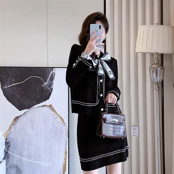 

two piece dress vintage knitted suit women elegant lace up bow tie patchwork single breasted cardigan mini skirt sets two piece outfit 22090, White