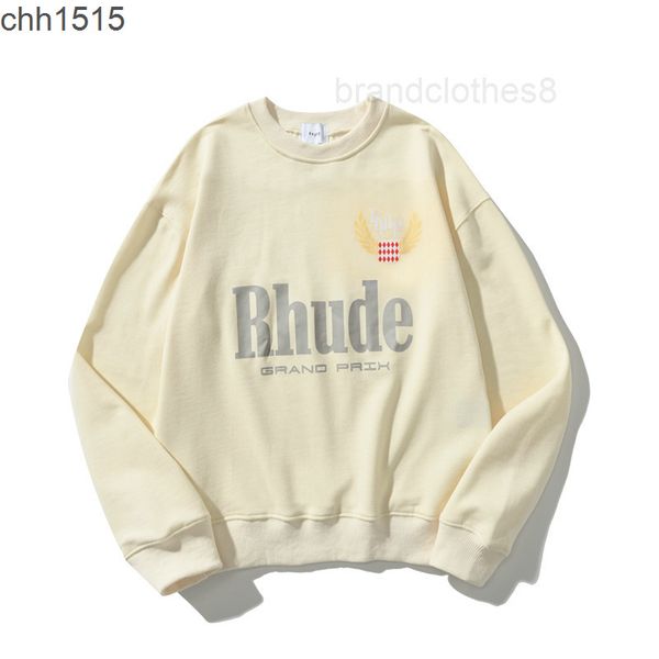 

men's hoodies rhude designer shirts hoody autumn american fashion brand early wheat letters printed men's women's round neck, Black