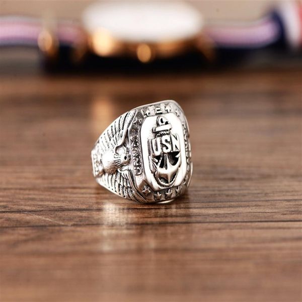 

925 sterling silver jewelry exquisite eagle united states navy men ring2039