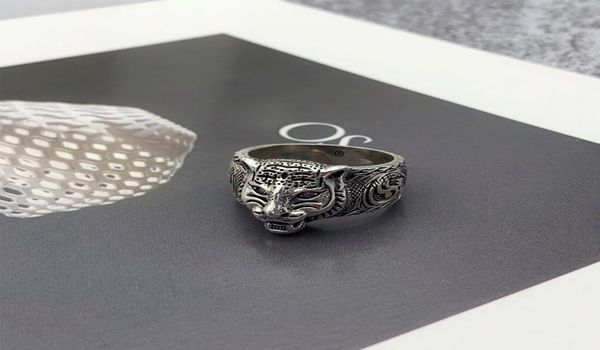 

women men tiger head ring with stamp vintage animal letter finger rings for, Silver