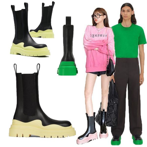 

bottega boots men two tone lthr chelsa booties man platform chunky boot lady shoes luxury designer black/fruit green soles women boots 35--4