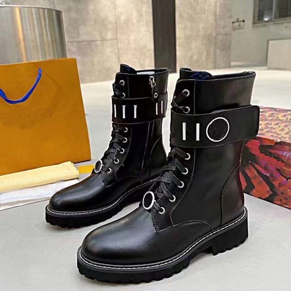 

luxury designer women boots genuine leather thick bottom classic flower martin boot platform middle heel autumn and winter shoes size 35-42, Black
