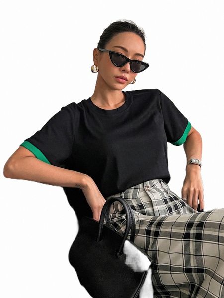 

women's t-shirt dazy solid ribbed knit tee 2022 new l9co#, White