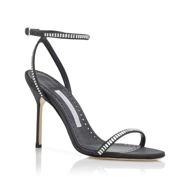 

perfect summer crinastra women sandals shoes satin crystal-embellished stiletto high heels party wedding dress lady gladiator sandalias, Black