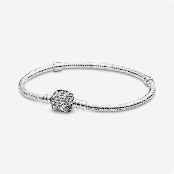

100% 925 sterling silver sparkling pave clasp snake chain bracelet fit authentic european dangle charm fashion women wedding engag266s, Golden;silver