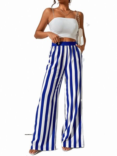 

women's pants & capris striped print wide leg pants i6jv#, Black;white
