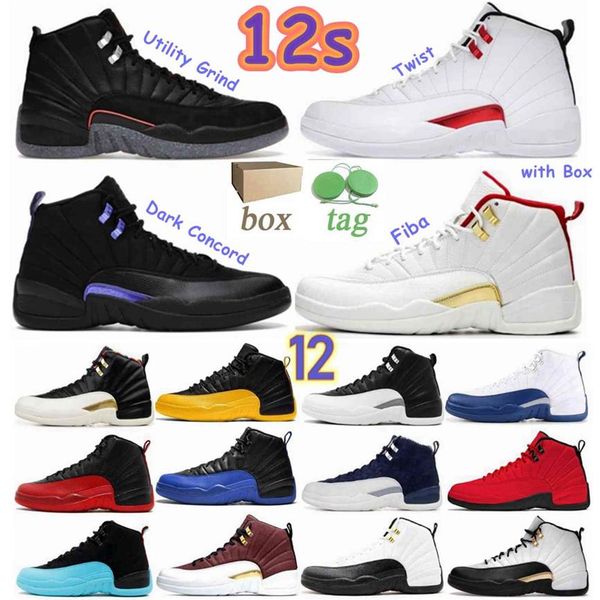 

with box mens 12s royalty taxi basketball shoes utility grind sneakers 12 dark black game royal flu french blue university245c