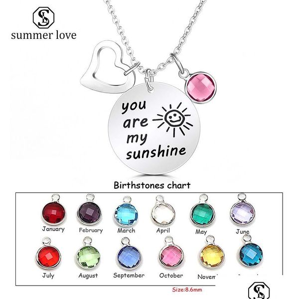 

pendant necklaces you are my sunshine 12 color birthstone heart charm necklace for women girls sier plating cha vipjewel dhdq1, Silver