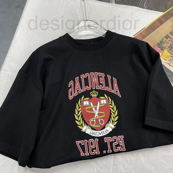 

women's t-shirt designer genuine b family classic crown ears of wheat 1917 tear print scissors short sleeve trendy men's and women, White