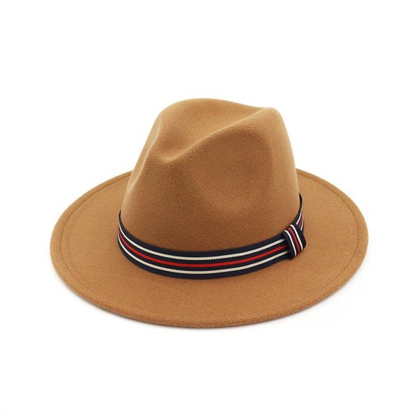 

vintage plain men women jazz fedora hats black floppy jazz striped band wool felt panama sunhat gambler hat228l, Blue;gray