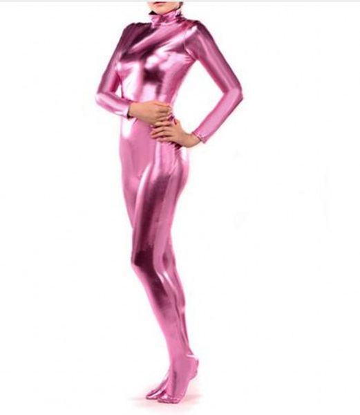 

shiny metallic girls catsuit costumes pink lycar spandex zentai full bodysuit dancewear party clubwear stage costumes without gloves and hoo, Black
