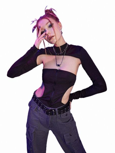 

two piece dress romwe cyber luvr zip up cut out tube bodysuit & super crop d04m#, White