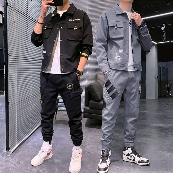 

men's tracksuits men spring autumn casual two piece set jacket and pants set mens fashion sweatsuit korean style streetwear sport suit, Gray