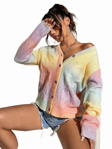 

women's sweaters ombre cable knit cardigan 2022 new 19kv#, White;black