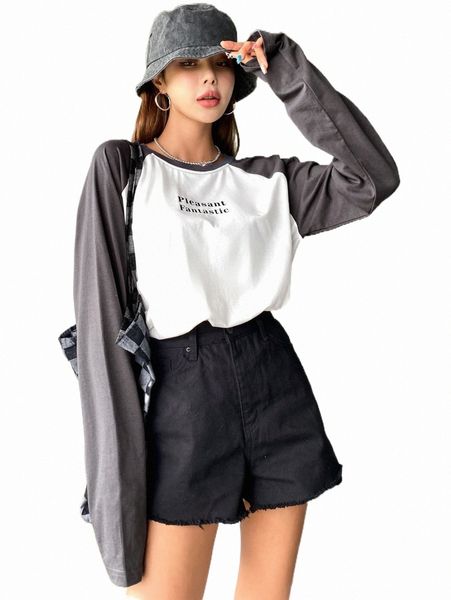 

women's t-shirt dazy letter graphic colorblock raglan sleeve tee c7pb#, White