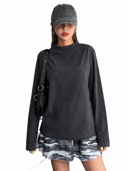 

women's t-shirt dazy solid mock neck tee 2022 new f7ez#, White