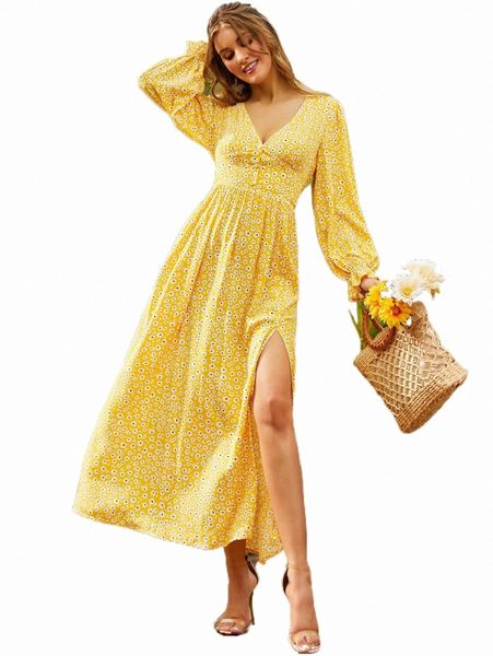 

casual dresses sbetro ditsy floral split thigh dress 2835#, Black;gray