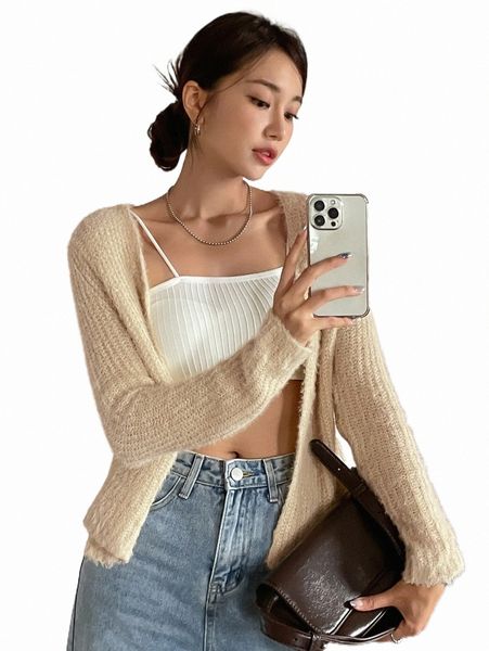 

women's sweaters dazy solid fluffy knit cardigan 5954#, White;black