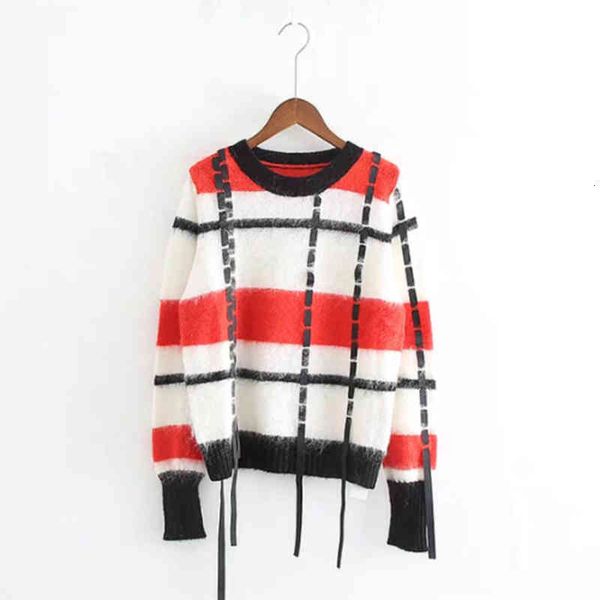 

women's sweaters special sale non refundable and exchangeable check color matching mohair sweater women's short loose pullover lon, White;black
