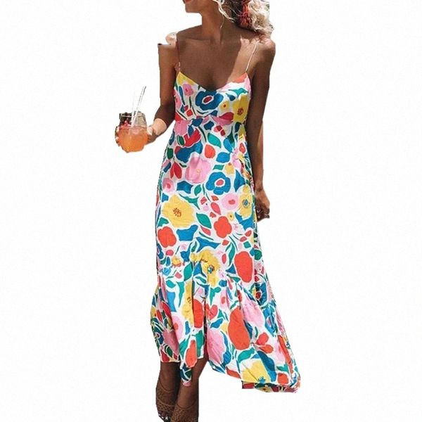 

casual dresses women sleeveless backless party dress female print summer casual beach long dresses femme spaghetti strap vestidos c93d#, Black;gray