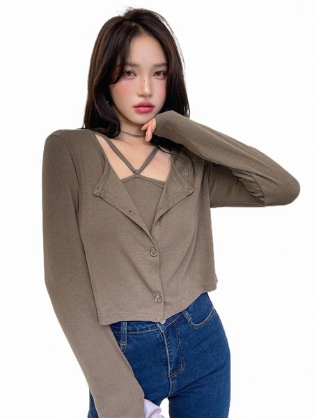 

two piece dress dazy solid button front tee & halter y4ob#, White