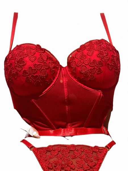 

women's sleepwear heart embroidered mesh underwire bra j5bm#, Black;red