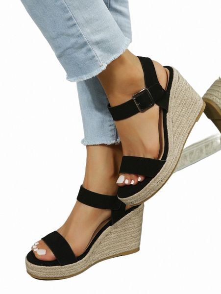 

others apparel espadrille sole ankle strap wedge sandals c68w#, Black;white