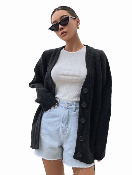 

women's sweaters dazy button up drop shoulder cardigan r9gq#, White;black