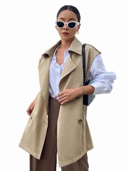 

women's trench coats dazy double breasted epaulettes design slant pockets vest trench coat n9aj#, Tan;black