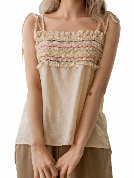 

women's tanks & camis dazy tie shoulder shirred frill trim cami l60m#, White