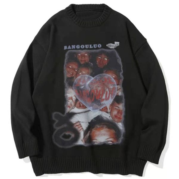 

men's sweaters autumn hip hop streetwear retro vintage sweater men gothic cotton pullover couples loose harajuku women knitted sweater, White;black
