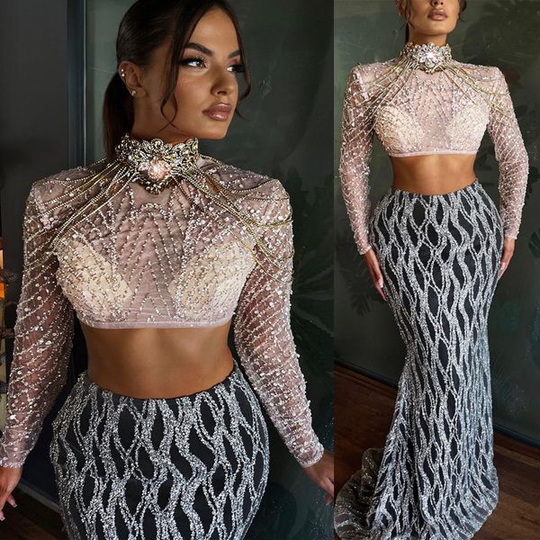 

2022 arabic aso ebi lace mermaid prom dresses two pieces evening formal party second reception birthday engagement gowns dress zj215, Black