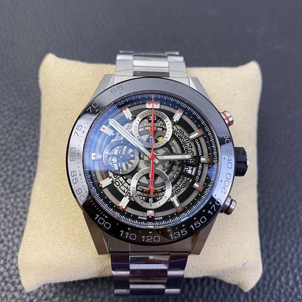 

xf factory men's watch timing function swiss movement 45mm ceramic ring mouth stainless steel strap natural rubber sapphire crystal gla, Slivery;brown