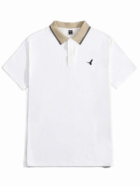

men's polos men bird embroidered contrast collar polo shirt c6ki#, White;black