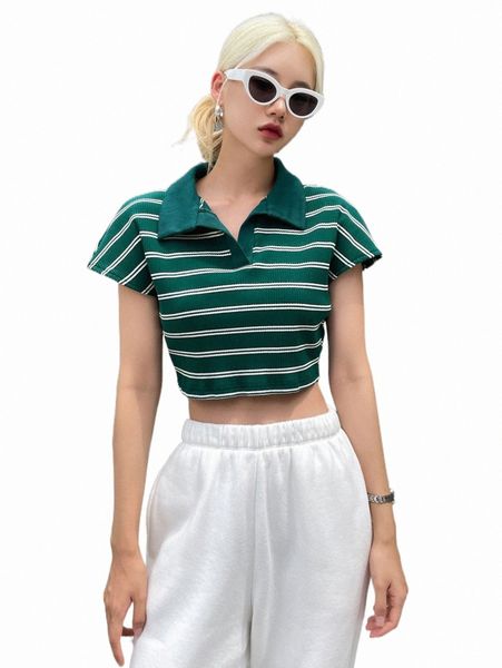 

women's t-shirt dazy striped print crop tee 2022 new f04r#, White