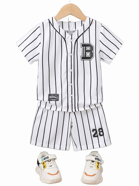 

others apparel toddler boys striped & letter graphic shirt & shorts m3hh#, Black;white