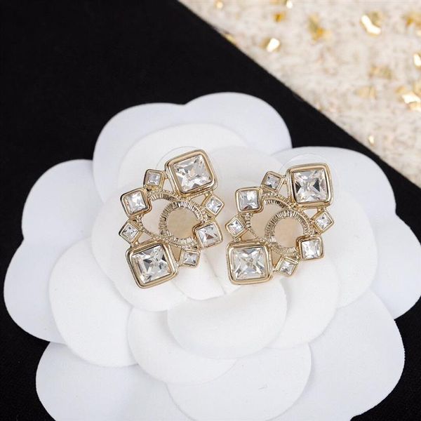 

2021 new arrival stud earring with sparkly diamond rhombus shape for women wedding jewelry gift have box stamp ps4052275o, Golden