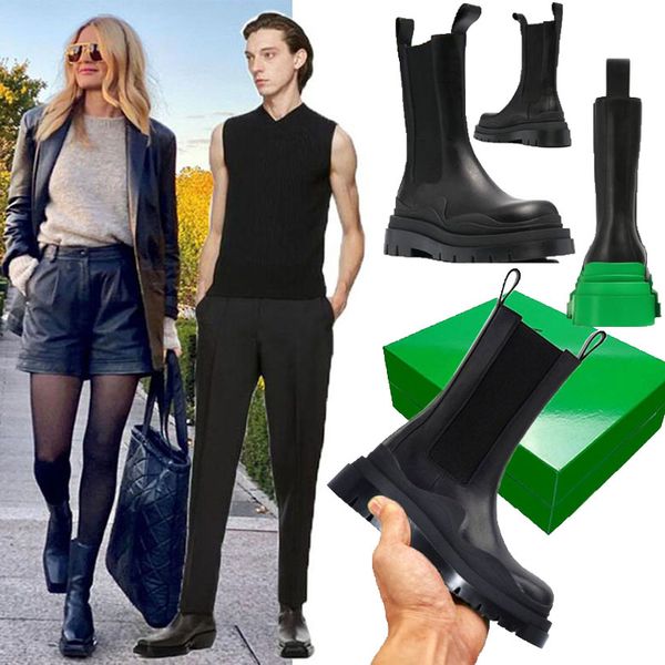 

bottega boots men two tone lthr chelsa booties man lug platform chunky boot lady shoes luxury designer black/full black soles women boots 35