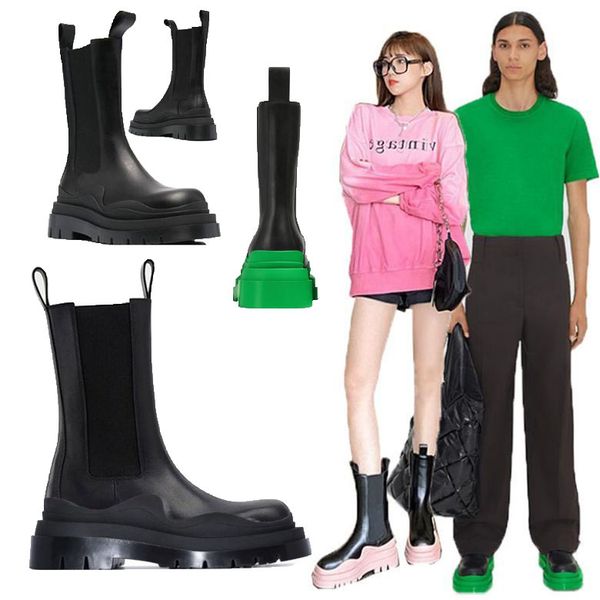 

aaa bottega boots men two tone lthr chelsa booties man lug platform chunky boot lady shoes luxury designer black/full black soles women boot