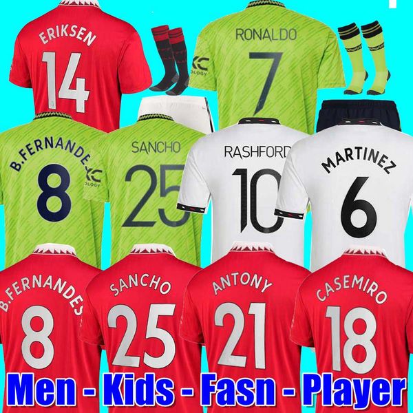 

fans player 22 23 sancho soccer jerseys bruno fernandes rashford football shirt 2022 2023 men kids kit martinez malacia eriksen casemiro, Black;yellow