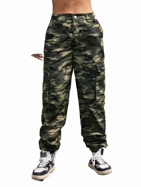 

women's pants & capris camo print flap pocket cargo pants e9dx#, Black;white