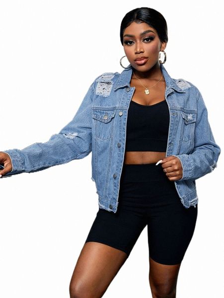 

women's jackets sxy ripped flap detail denim jacket 52ku#, Black;brown